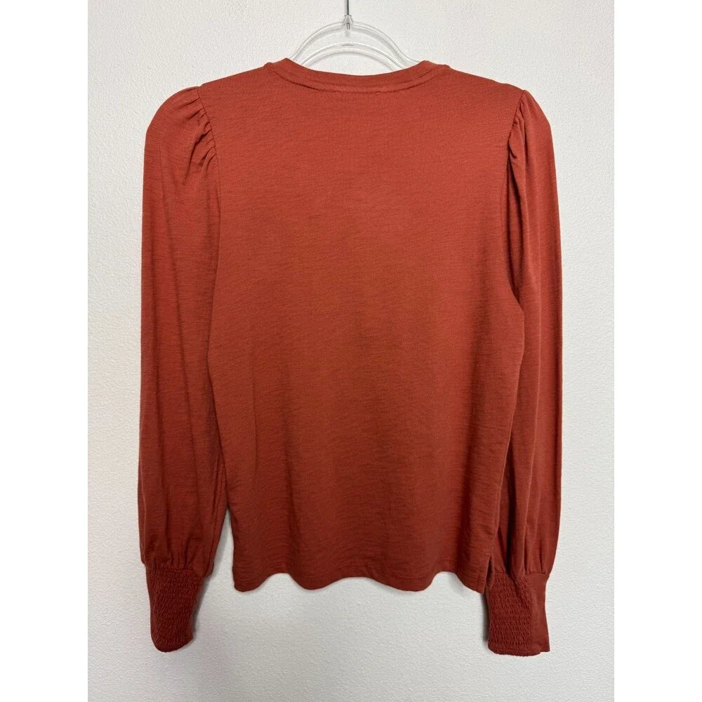 Madewell XS Smocked Long Sleeve Top in Soft Slub Faded Brick Cotton Pullover NWT